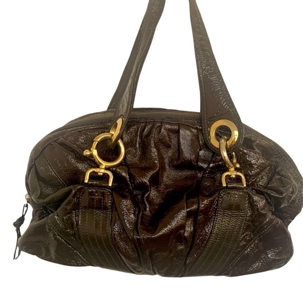 Goldenbleu Jordan Patent Leather Shoulder Bag – Brown Satchel